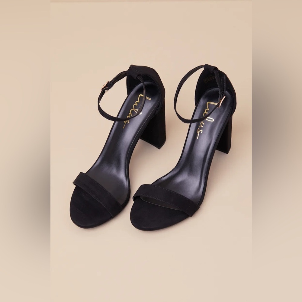 Lulus Taylor Black Suede Ankle Strap Heels Size 9 NWOB